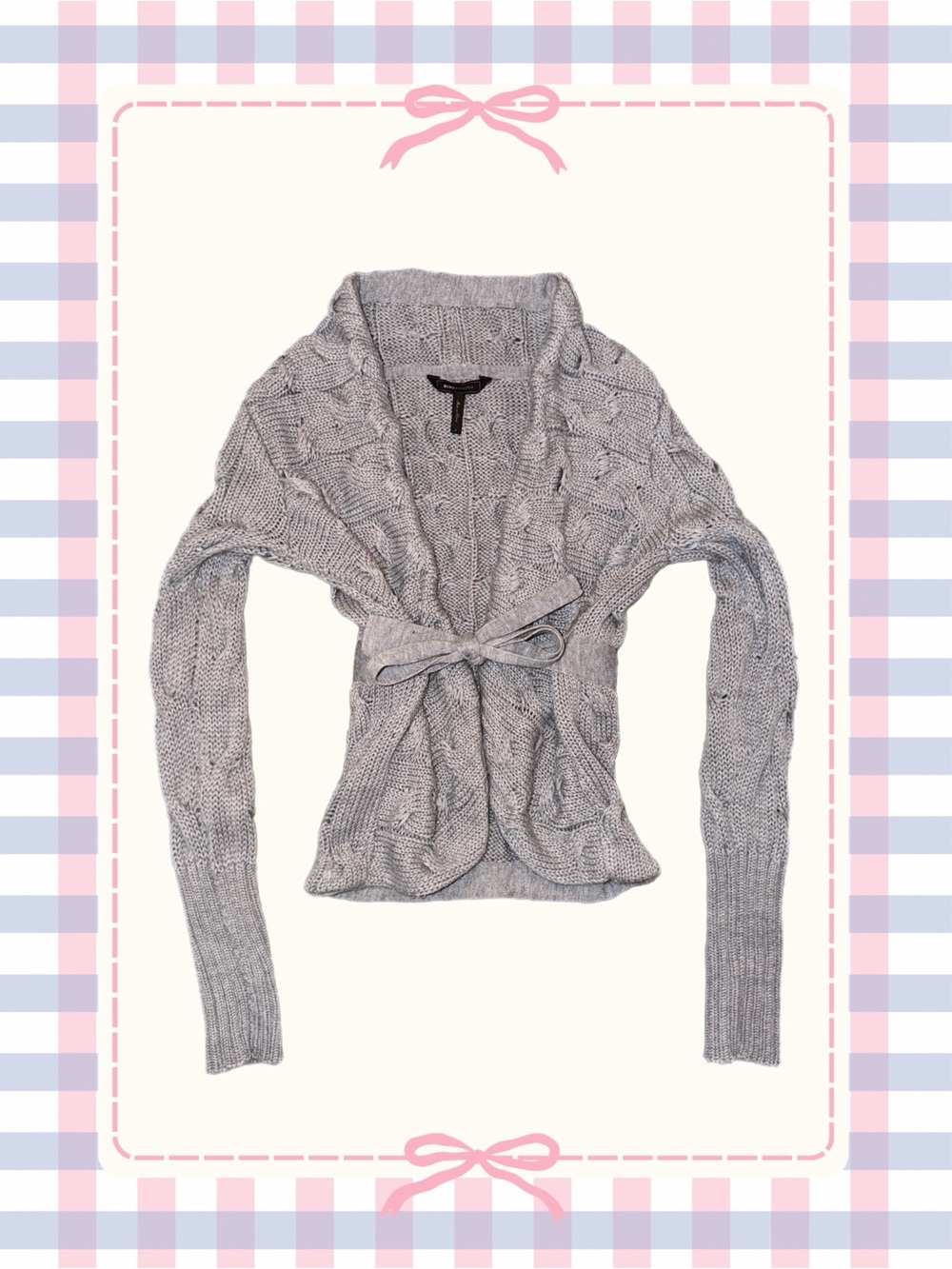 BCBG MaxAzria - Cable Knit Tie-Front Sweater Cardigan - Gray